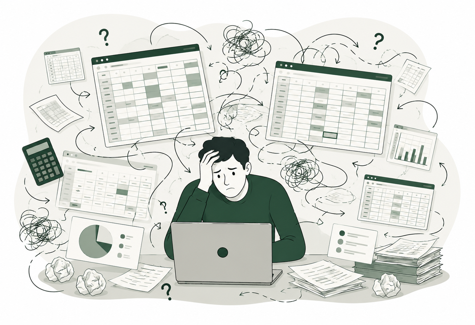 Messy spreadsheet tracking illustration